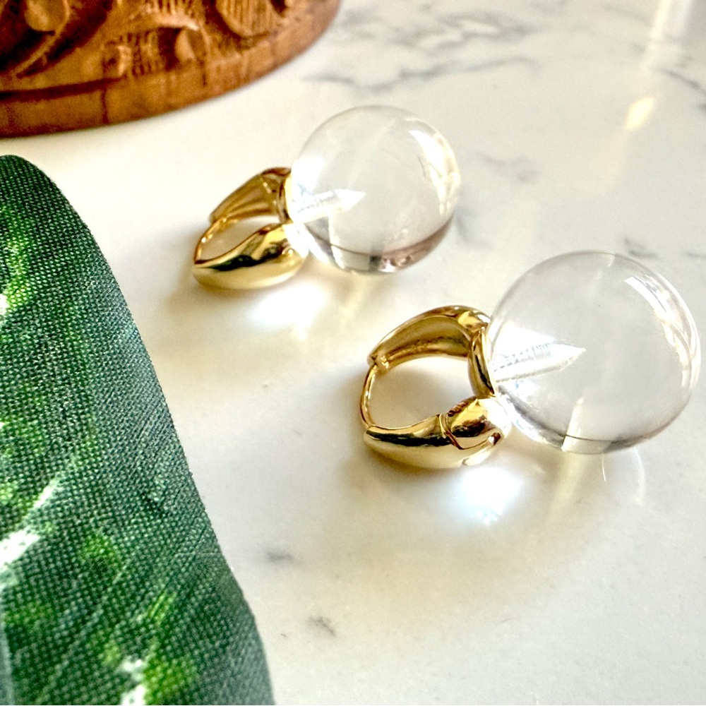 2/$30šµ Crystal Ball Clear Stone Earrings Gold Huggie Hoop Bohemian Jewelry NEW - Picture 10 of 11